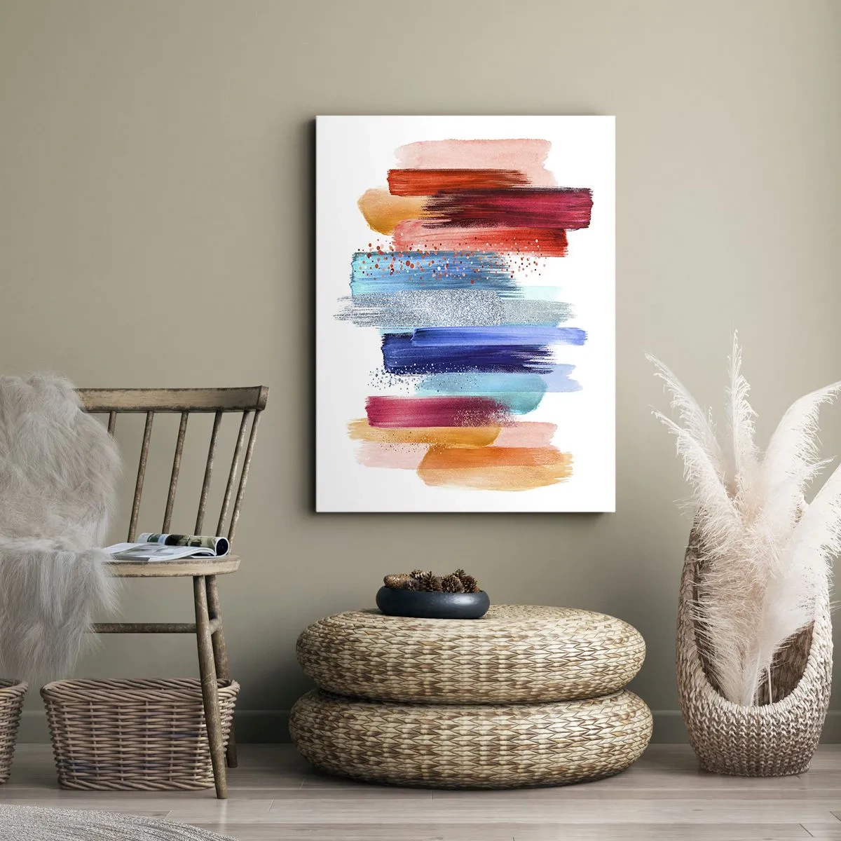 Obraz na płótnie - Kolorowe pociągnięcia pędzlem na białym tle - 70x100cm - W górę i w dół - Nowoczesna dekoracja ścienna do salonu i sypialni ARTTOR