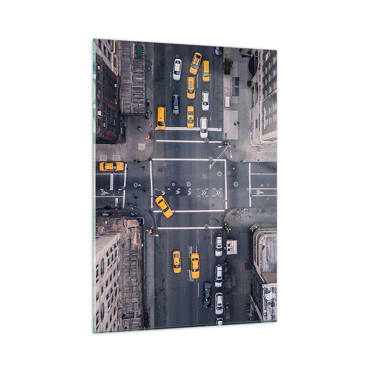 Obraz na szkle - Widok z lotu ptaka na ruchliwe skrzyżowanie w mieście - 50x70cm - Prosty wybór - Nowoczesna dekoracja ścienna do salonu, kuchni i sypialni ARTTOR