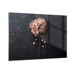 Obraz na szkle - Sucha hortensja na ciemnym tle z rozsypanymi płatkami - 100x70cm - Prawdziwie romantyczny znak - Nowoczesna dekoracja ścienna do salonu, kuchni i sypialni ARTTOR