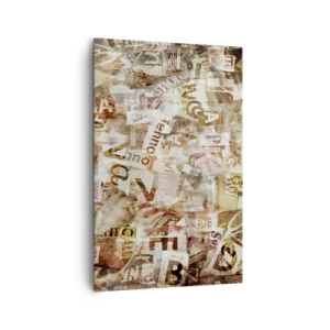 Obraz na płótnie - Abstrakcyjna kompozycja z literami i wycinkami tekstu - 80x120cm - Zjednoliterzam paplomanię - Nowoczesna dekoracja ścienna do salonu i sypialni ARTTOR