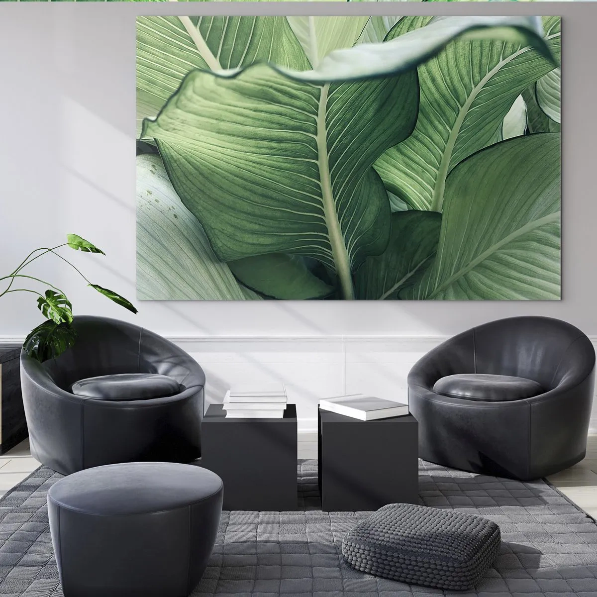 Obraz na szkle - Soczyste zielone liście w dużym zbliżeniu i naturalnym świetle - 70x50cm - Życie intensywnie zielone - Nowoczesna dekoracja ścienna do salonu i sypialni ARTTOR