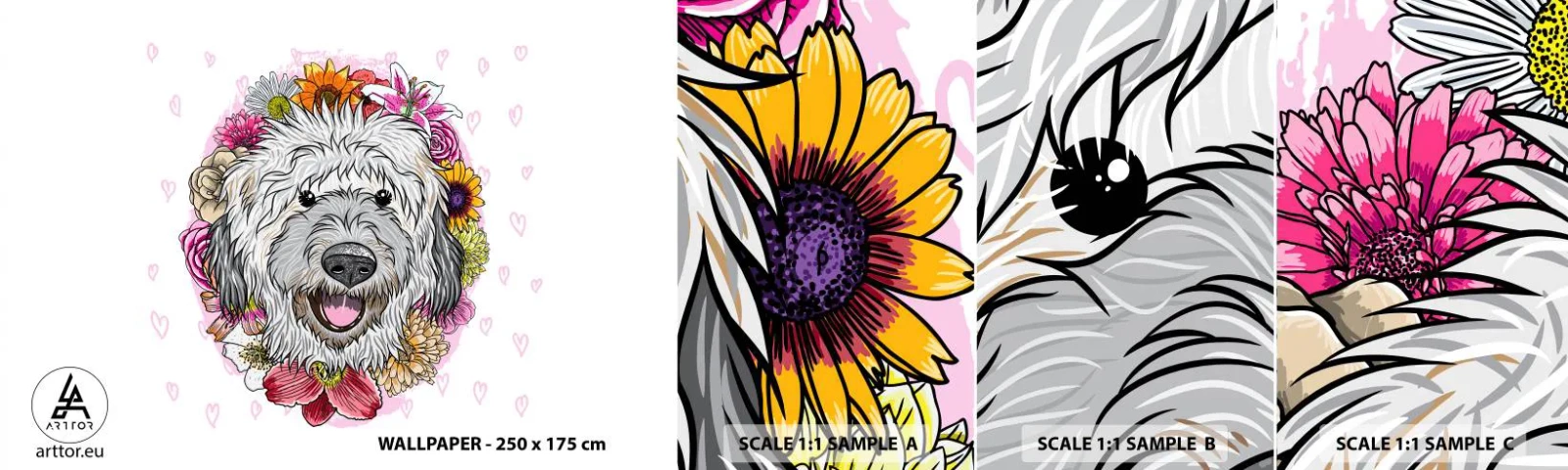 Fototapeta Próbka Samoprzylepna Deluxe Sticker - Szczenięca radość - Abstrakcja, Pies, Dla Dzieci - 100x30 cm