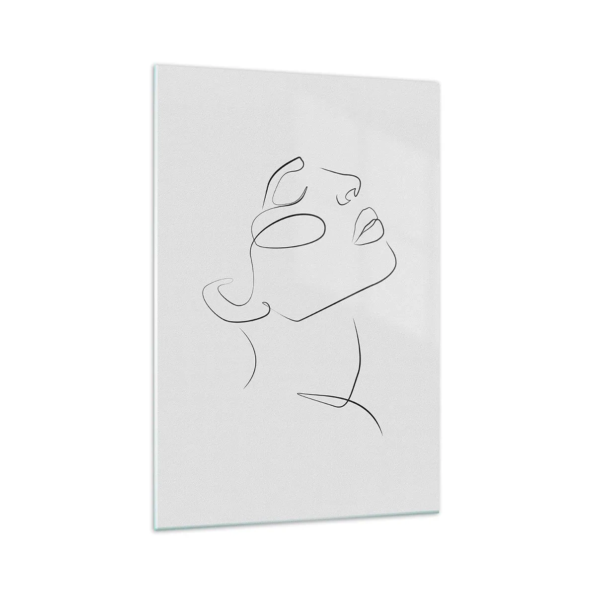 Obraz na szkle - Minimalistyczny szkic kobiecej twarzy w profilu - 70x100cm - Meandry marzenia - Nowoczesna dekoracja ścienna do salonu i sypialni ARTTOR