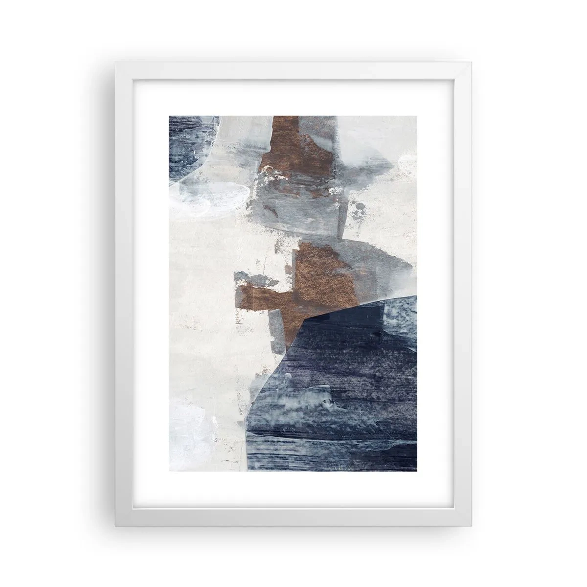 Plakat w białej ramie - Błękitno-brunatne kształty - 30x40 cm