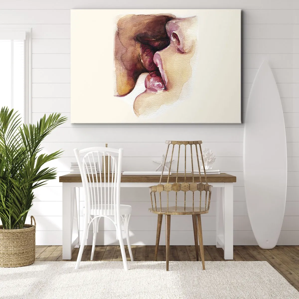 Obraz na płótnie - Akwarelowy obrazek przedstawiający zbliżenie twarzy - 70x50cm - Jak noc i dzień, ziemia i niebo - Nowoczesna dekoracja ścienna do salonu i sypialni ARTTOR