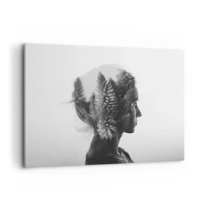 Obraz na płótnie - Subtelny portret z elementami natury - 100x70cm - Pani sosnowego lasu - Nowoczesna dekoracja ścienna do salonu, kuchni i sypialni ARTTOR