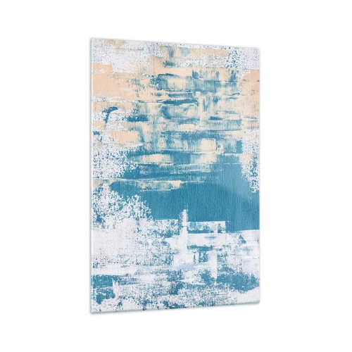 Obraz na szkle - Abstrakcyjna kompozycja w odcieniach błękitu i bieli - 70x100cm - Przez lodowy sopel - Nowoczesna dekoracja ścienna do salonu i sypialni ARTTOR