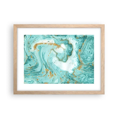 Plakat w ramie jasny dąb - Pod wielką falą z epoki Edo - 40x30 cm