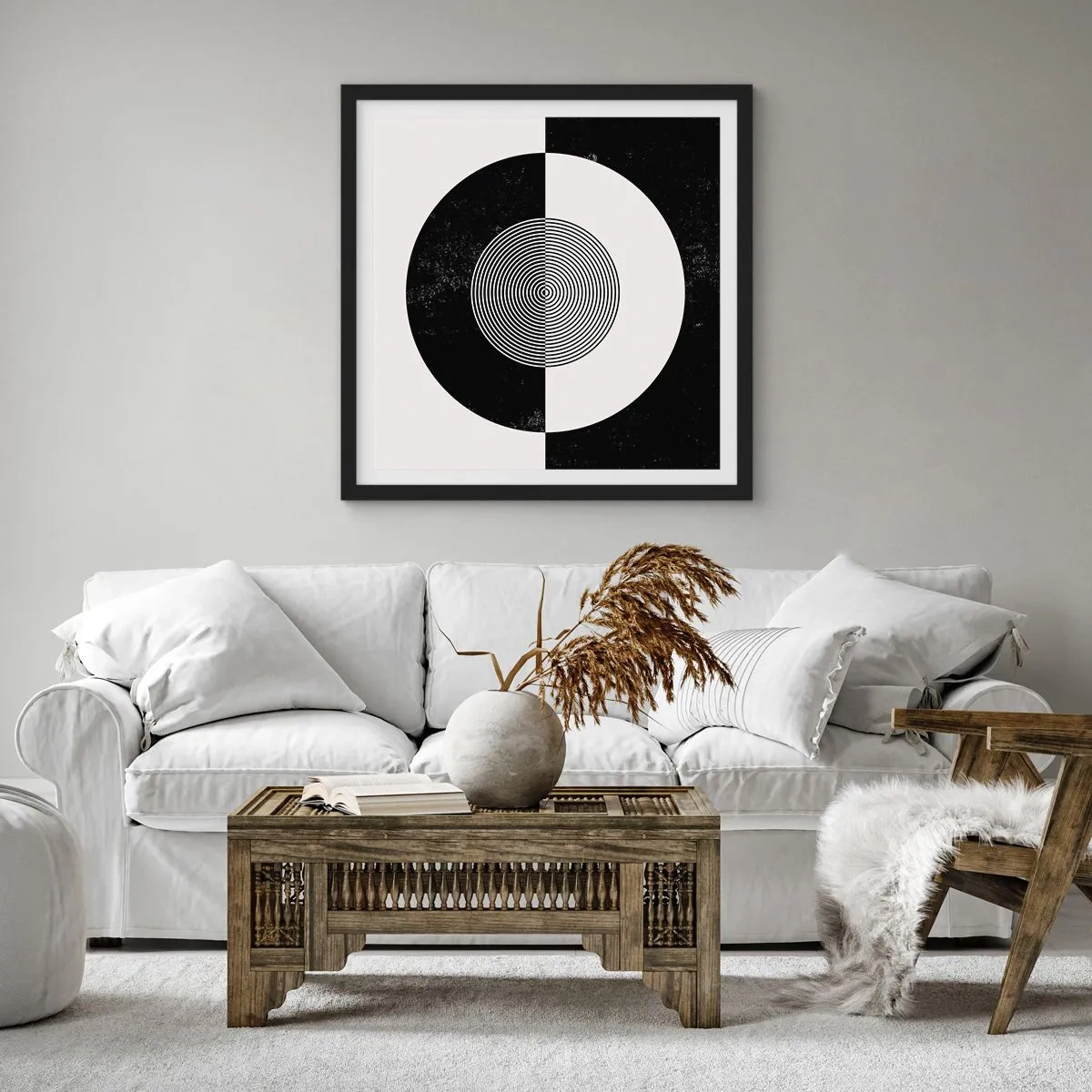 Plakat w czarnej ramie - Harmonia w czerni i bieli - 60x60 cm