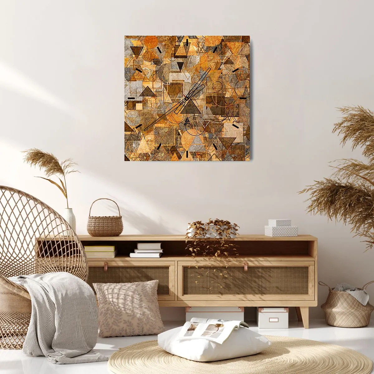 Zegar ścienny - Abstrakcyjne geometryczne wzory w odcieniach złota - 30x30cm - Świat ujęty w formę - Nowoczesna dekoracja ścienna do salonu i sypialni ARTTOR