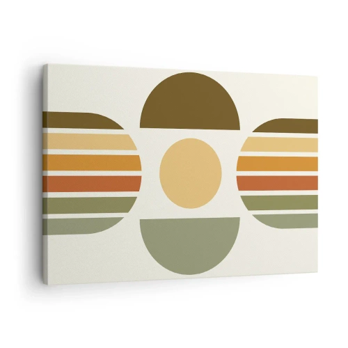 Obraz na płótnie - Geometryczna kompozycja z półokręgami i paskami w odcieniach ziemi - 70x50cm - W kolorach ziemi - Nowoczesna dekoracja ścienna do salonu i sypialni ARTTOR