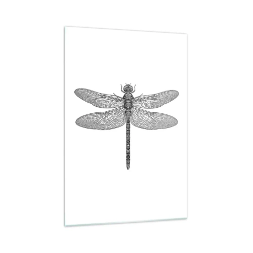 Obraz na szkle - Czarno-biały rysunek ważki na białym tle w minimalistycznym stylu - 70x100cm - Precyzja natury - Nowoczesna dekoracja ścienna do salonu i sypialni ARTTOR