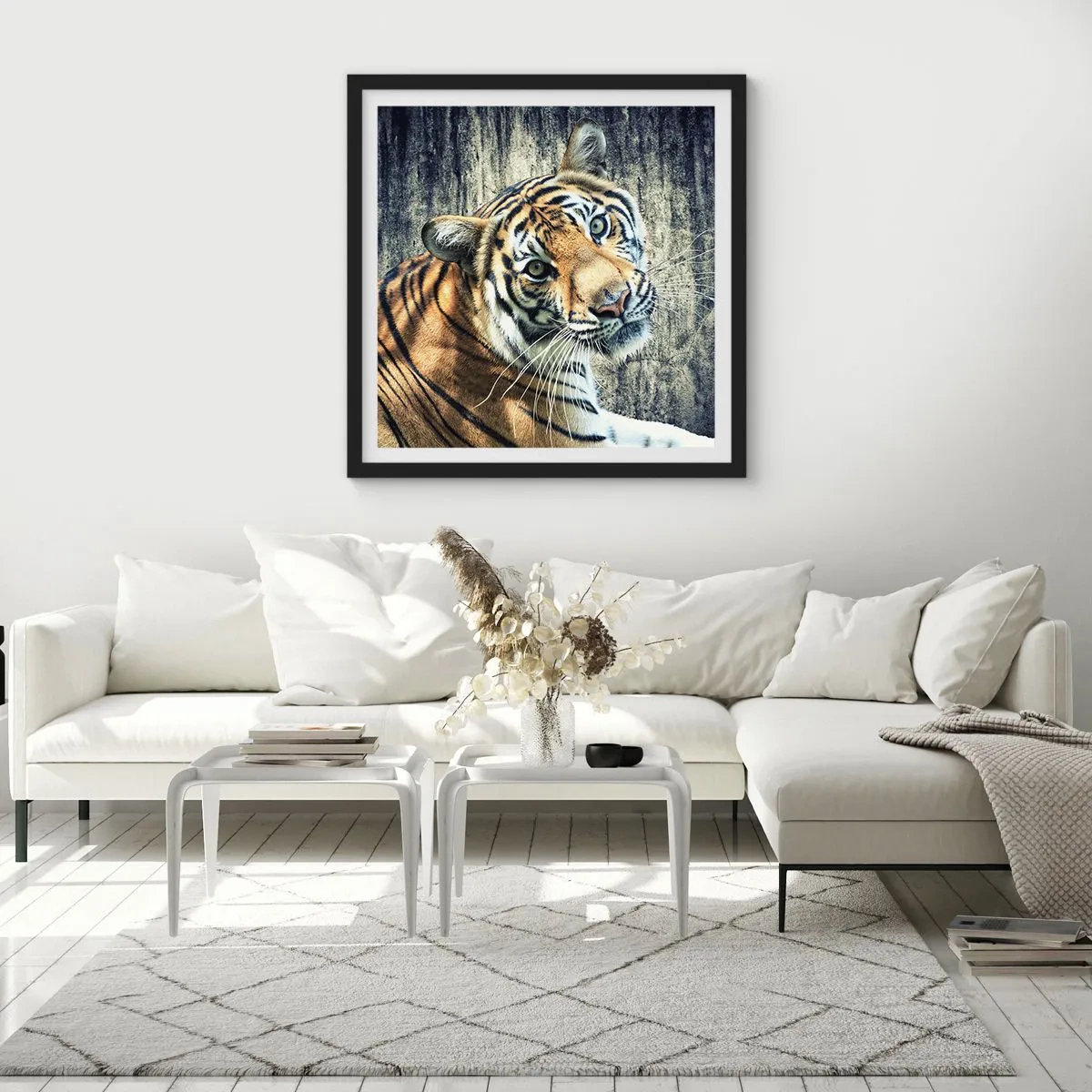 Plakat w czarnej ramie - Portret w strugach światła - 60x60 cm