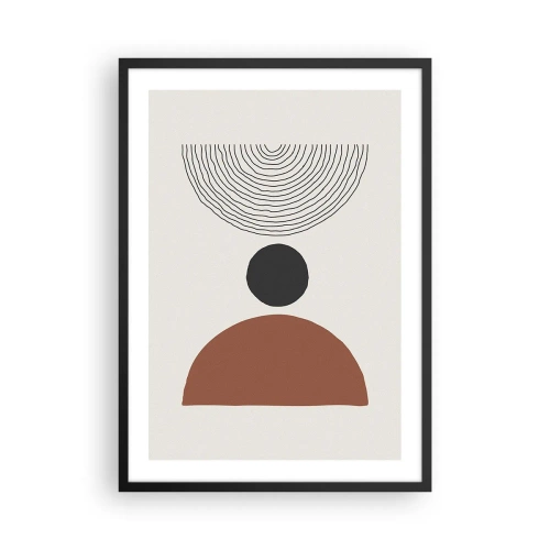 Plakat w czarnej ramie - Geometryczny motyw z półkolem i liniami na jasnym tle - 50x70cm - W centrum uwagi - Nowoczesna dekoracja ścienna do salonu i sypialni ARTTOR