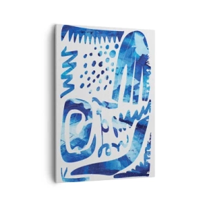 Obraz na płótnie - Abstrakcyjna kompozycja w odcieniach niebieskiego z dynamicznymi formami i wzorami - 50x70cm - Powrót do korzeni - Nowoczesna dekoracja ścienna do salonu, kuchni i sypialni ARTTOR