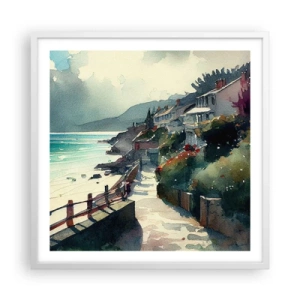 Plakat w białej ramie - Śródziemnomorskie miasteczko - 60x60 cm