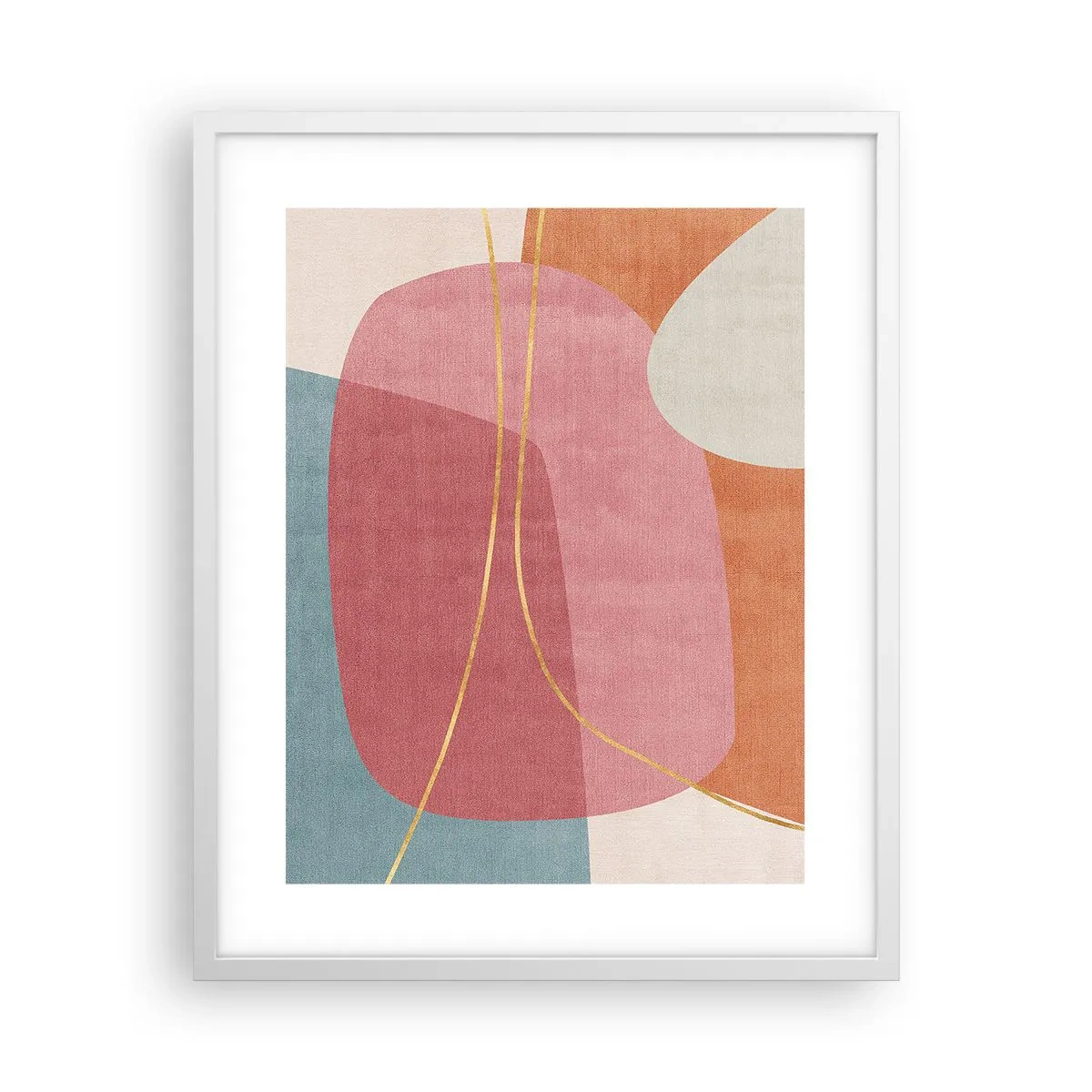 Plakat w białej ramie - Pastelowa kompozycja z nicią złota - 40x50 cm