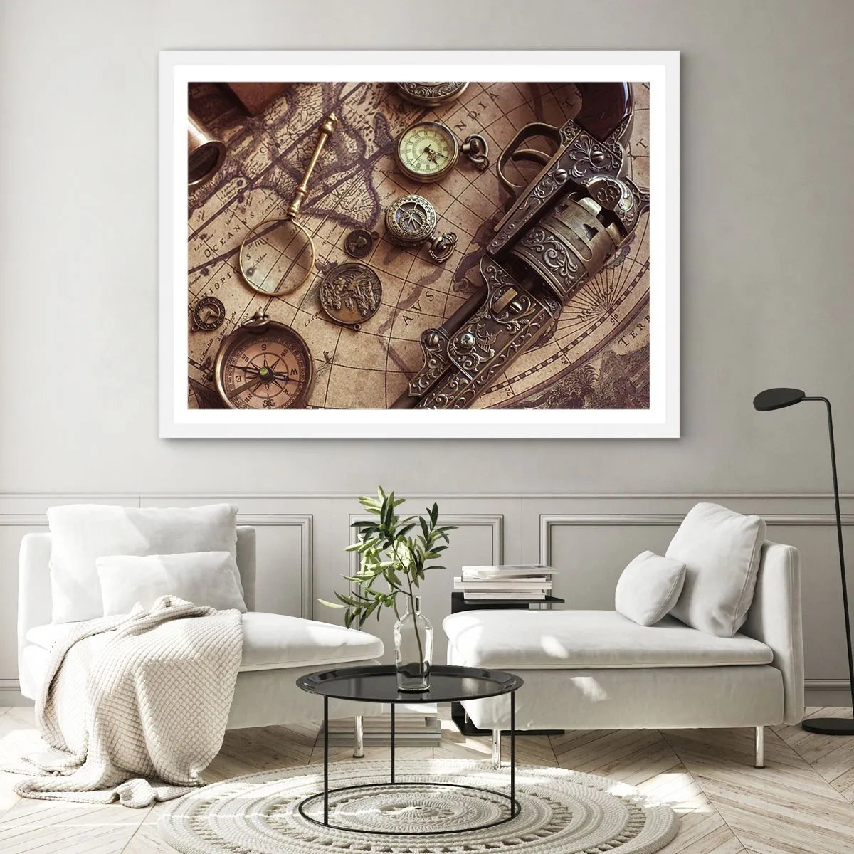 Plakat w białej ramie - Przygoda wzywa - 50x40 cm