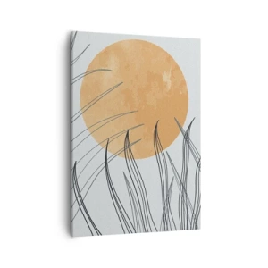 Obraz na płótnie - Minimalistyczna ilustracja słońca i traw na tle jasnego nieba - 50x70cm - Zawsze ku słońcu - Nowoczesna dekoracja ścienna do salonu, kuchni i sypialni ARTTOR