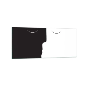 Obraz na szkle - Minimalistyczna sylwetka dwóch twarzy w kontrastowych kolorach - 120x50cm - Jedność przeciwieństw - Nowoczesna dekoracja ścienna do salonu i sypialni ARTTOR