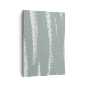 Obraz na płótnie - Minimalistyczna kompozycja pionowych, nieregularnych pasów w odcieniach zieleni i bieli - 50x70cm - Abstrakcja w zimowym klimacie - Nowoczesna dekoracja ścienna do salonu, kuchni i sypialni ARTTOR