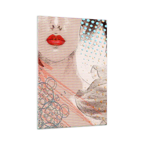 Obraz na szkle - Abstrakcyjna grafika z motywem ust i orchidei - 70x100cm - Komiksowa heroina - Nowoczesna dekoracja ścienna do salonu i sypialni ARTTOR