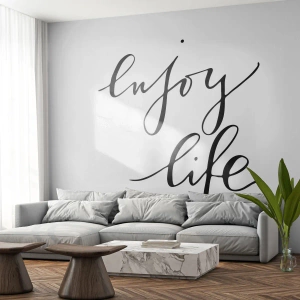 Fototapeta Premium Canvas - Cytat 'enjoy life' w czarnej kaligrafii na białym tle - 100x70cm - Nic dodać… - Nowoczesna dekoracja ścienna do salonu i sypialni ARTTOR