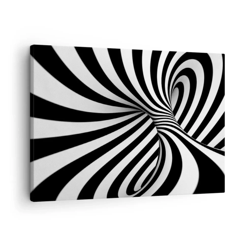 Obraz na płótnie - Abstrakcyjny tunel z czarno-białymi pasami w spirali - 70x50cm - Kompozycja: tańcząca przestrzeń - Nowoczesna dekoracja ścienna do salonu i sypialni ARTTOR