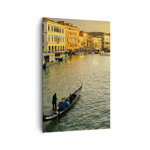 Obraz na płótnie - Gondola na kanale w Wenecji o zachodzie słońca - 80x120cm - Po słonecznej stronie ulicy - Nowoczesna dekoracja ścienna do salonu i sypialni ARTTOR