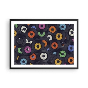 Plakat w czarnej ramie - Kolorowe winyle ułożone jeden na drugim - 70x50cm - Kolory klasyki - Nowoczesna dekoracja ścienna do salonu i sypialni ARTTOR