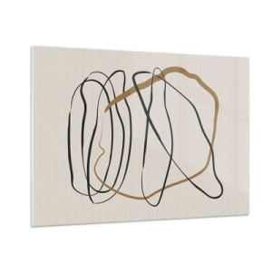Obraz na szkle - Ekspresyjna kompozycja linii w czerni i brązie na jasnym tle - 100x70cm - Kompozycja – taniec opętaniec - Nowoczesna dekoracja ścienna do salonu, kuchni i sypialni ARTTOR