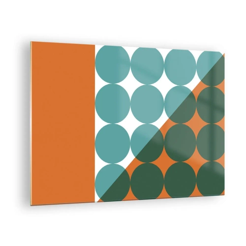 Obraz na szkle - Abstrakcyjna kompozycja geometryczna z okręgami i trójkątem - 70x50cm - W górę i na skos - Nowoczesna dekoracja ścienna do salonu i sypialni ARTTOR