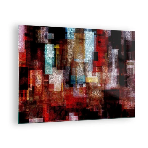 Obraz na szkle - Abstrakcyjna kompozycja geometryczna w odcieniach czerwieni - 70x50cm - Pomieszanie z poplątaniem - Nowoczesna dekoracja ścienna do salonu i sypialni ARTTOR