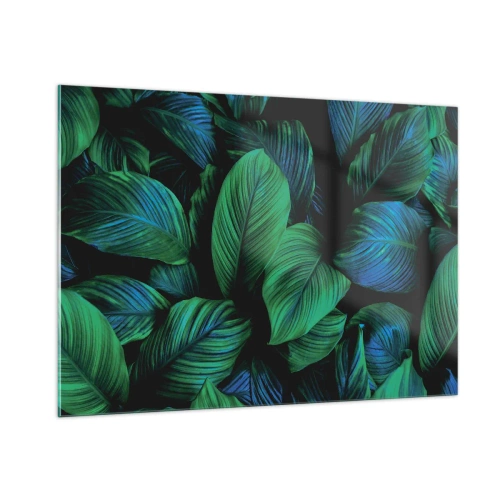 Obraz na szkle - Zbliżenie liści w intensywnych odcieniach zieleni - 100x70cm - W zielonym tłumie - Nowoczesna dekoracja ścienna do salonu, kuchni i sypialni ARTTOR