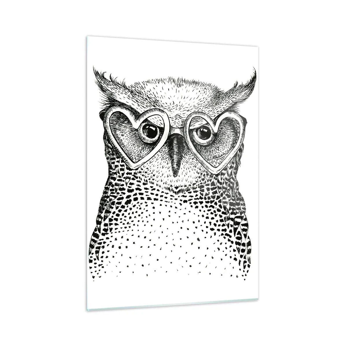 Obraz na szkle - Ilustracja przedstawiająca sowę w okularach w kształcie serca - 50x70cm - Mądrze i z miłością - Nowoczesna dekoracja ścienna do salonu, kuchni i sypialni ARTTOR