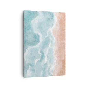 Obraz na płótnie - Abstrakcyjna plaża z falami w odcieniach błękitu i beżu - 70x100cm - Abstrakcja obłoczna - Nowoczesna dekoracja ścienna do salonu i sypialni ARTTOR