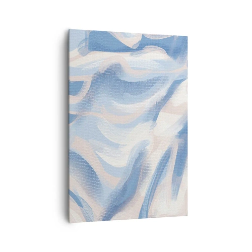 Obraz na płótnie - Abstrakcyjne pociągnięcia pędzla w odcieniach błękitu i beżu - 70x100cm - Błękitne falowanie - Nowoczesna dekoracja ścienna do salonu i sypialni ARTTOR