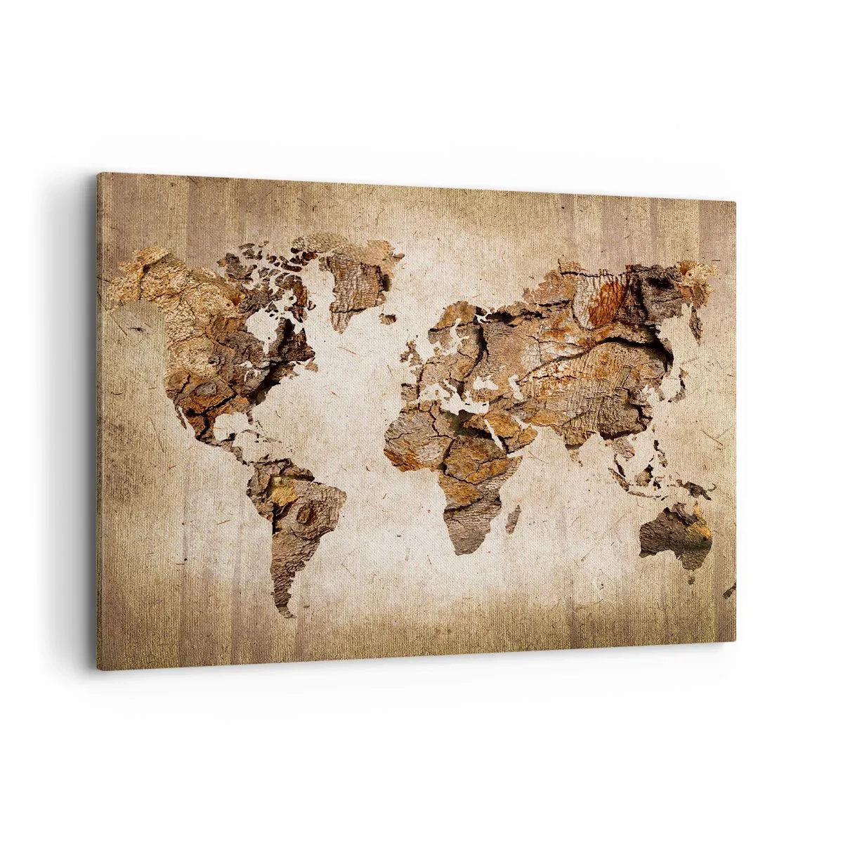Obraz na płótnie - Mapa świata w drewnianym, rustykalnym stylu - 100x70cm - Odkrycie świata - Nowoczesna dekoracja ścienna do salonu, kuchni i sypialni ARTTOR