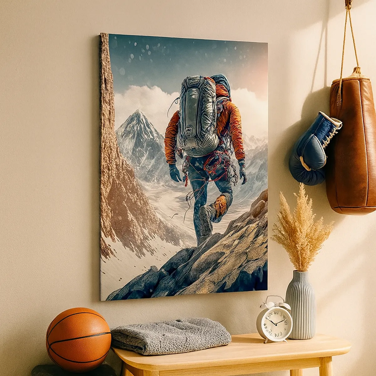 Obraz na płótnie - Samotny wspinacz na górskim szlaku - 50x70cm - Samotny wojownik - Nowoczesna dekoracja ścienna do salonu, kuchni i sypialni ARTTOR