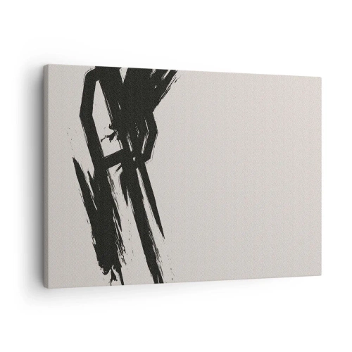 Obraz na płótnie - Dynamiczne pociągnięcia pędzla w czerni na jasnym tle - 70x50cm - Niepohamowany pęd - Nowoczesna dekoracja ścienna do salonu i sypialni ARTTOR