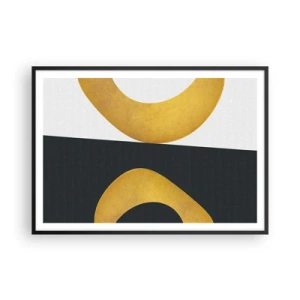 Plakat w czarnej ramie - Geometryczne kształty w złocie na białym i ciemnym tle - 100x70cm - Po pierwsze: złoto - Nowoczesna dekoracja ścienna do salonu i sypialni ARTTOR