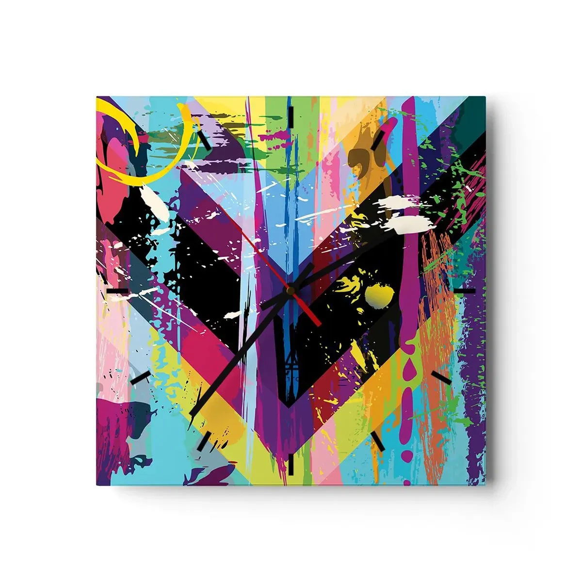 Zegar ścienny - Abstrakcyjny wzór z kolorowymi geometrycznymi kształtami - 30x30cm - Z góry na dół - Nowoczesna dekoracja ścienna do salonu i sypialni ARTTOR