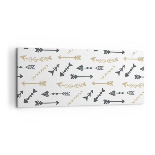 Obraz na płótnie - Minimalistyczny wzór ze strzałami w beżowej i szarej kolorystyce - 120x50cm - Sen łucznika - Nowoczesna dekoracja ścienna do salonu i sypialni ARTTOR