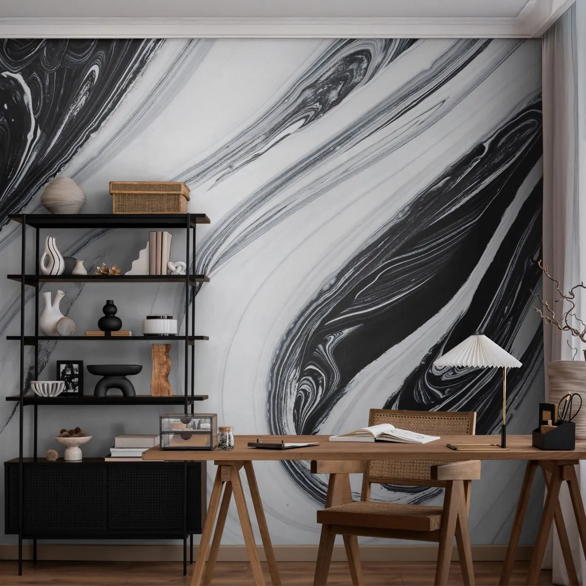 Fototapeta Premium Sand - Dynamiczne wiry czerni i bieli w abstrakcyjnym stylu - 100x70cm - Połączenie przeciwieństw - Nowoczesna dekoracja ścienna do salonu, kuchni i sypialni ARTTOR