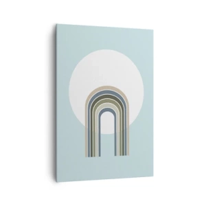 Obraz na płótnie - Minimalistyczna kompozycja z okręgiem i liniami na pastelowym tle - 70x100cm - Nieodparte przyciąganie - Nowoczesna dekoracja ścienna do salonu i sypialni ARTTOR