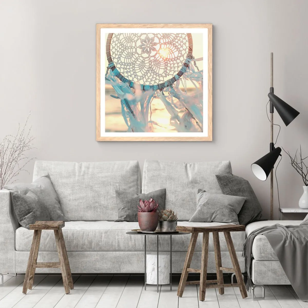 Plakat w ramie jasny dąb - Koronkowy totem - 60x60 cm