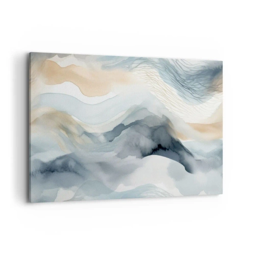 Obraz na płótnie - Delikatna abstrakcja z motywem gór w pastelowych odcieniach - 120x80cm - Abstrakcja śnieżna i mglista - Nowoczesna dekoracja ścienna do salonu, kuchni i sypialni ARTTOR