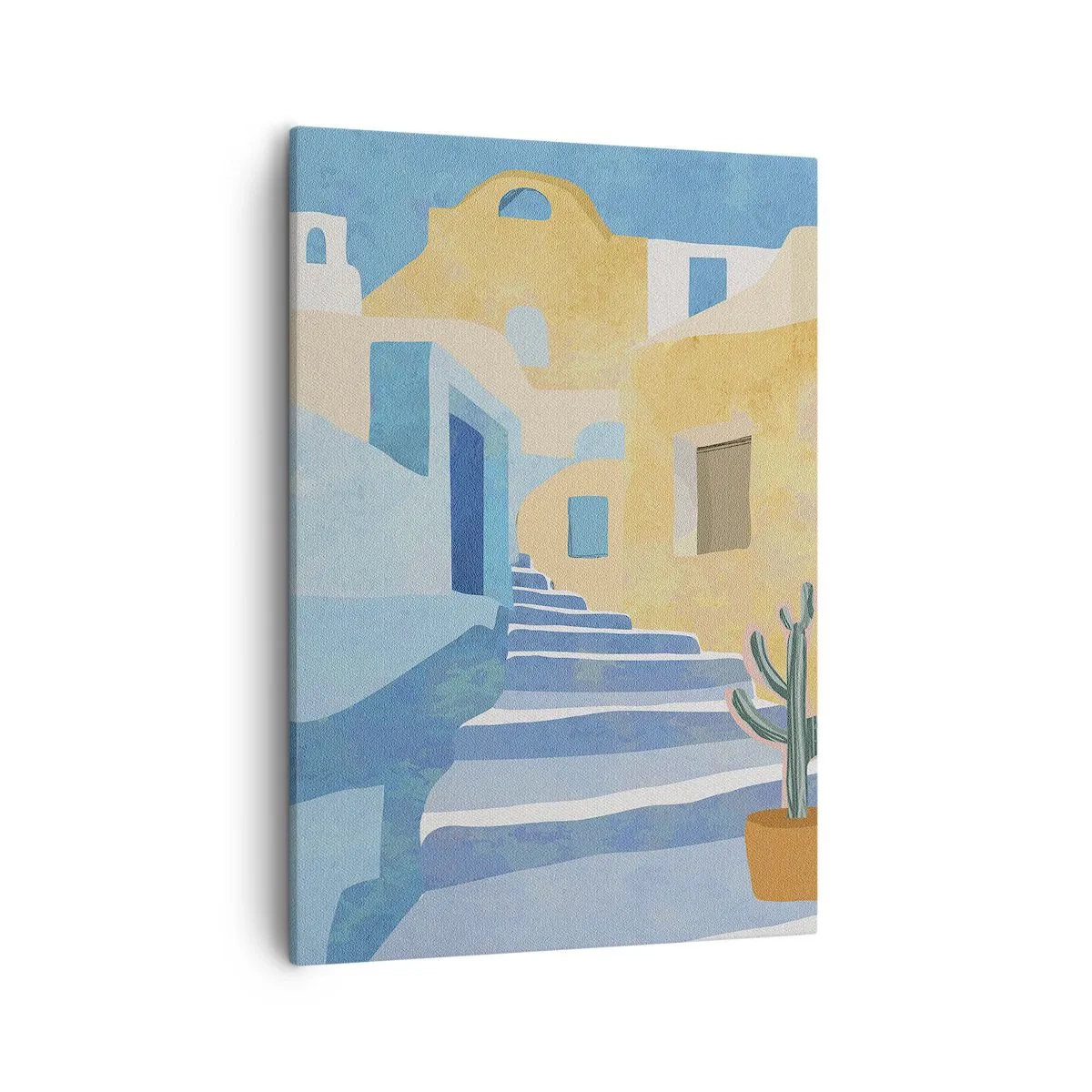 Obraz na płótnie - Ilustracja śródziemnomorskiej architektury w ciepłych barwach - 50x70cm - Dzień w arabskim mieście - Nowoczesna dekoracja ścienna do salonu, kuchni i sypialni ARTTOR