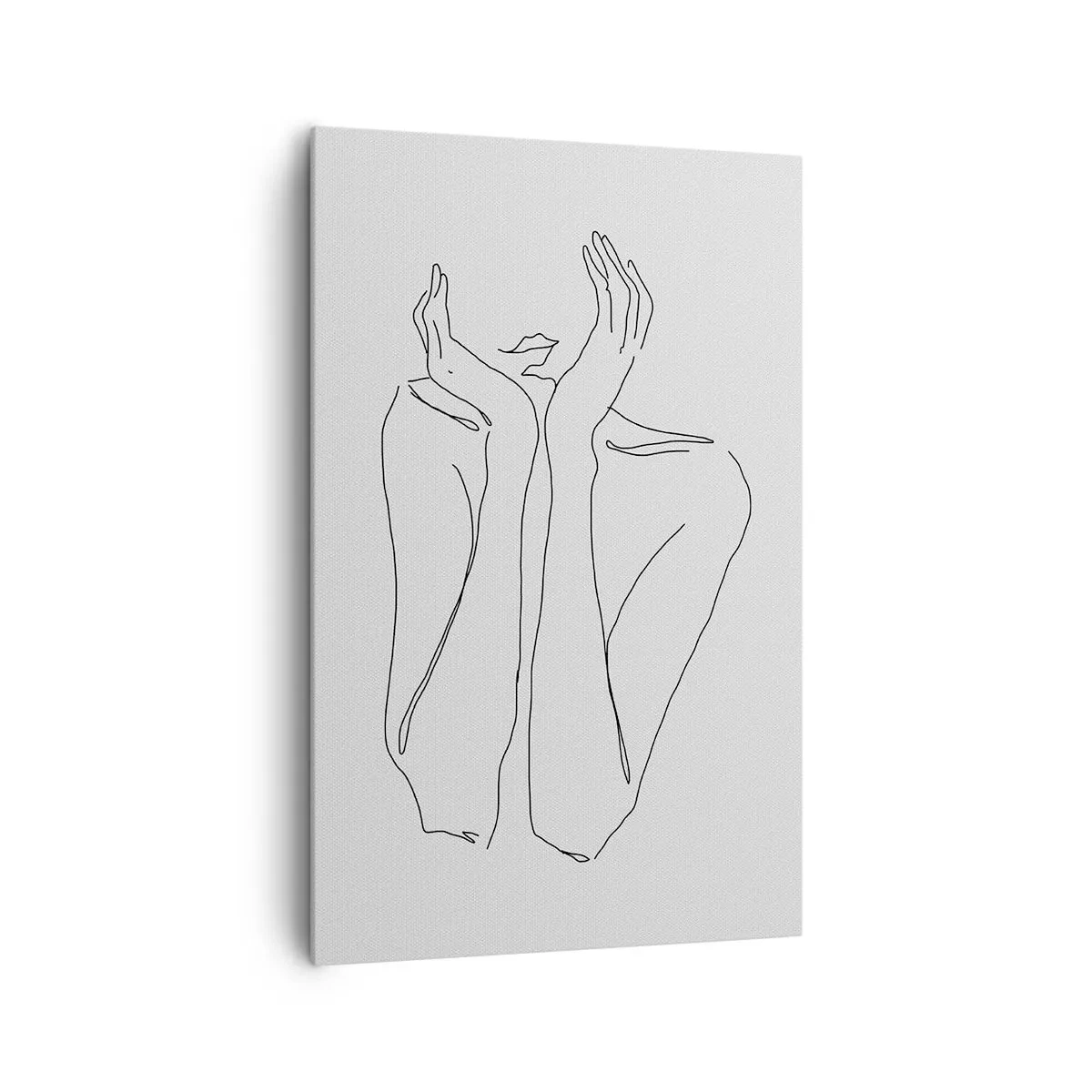 Obraz na płótnie - Minimalistyczny rysunek twarzy i dłoni linią - 80x120cm - O czym marzą dziewczyny - Nowoczesna dekoracja ścienna do salonu i sypialni ARTTOR