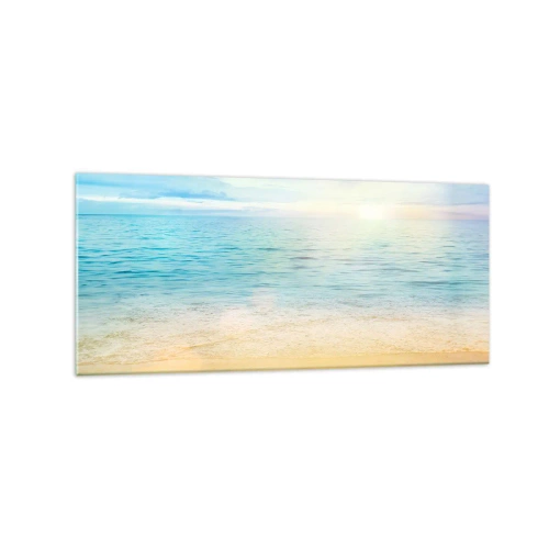 Obraz na szkle - Plaża z turkusowym morzem i jasnym niebem - 120x50cm - Wielki błękit - Nowoczesna dekoracja ścienna do salonu i sypialni ARTTOR